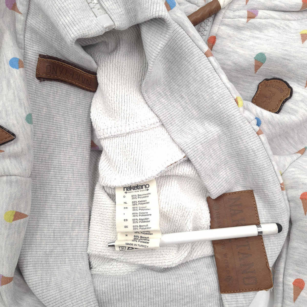 Naketano Full Zip Hoodie Geometric Grey Sweatshirt Women Size S, detail view 4, image 6 of 7