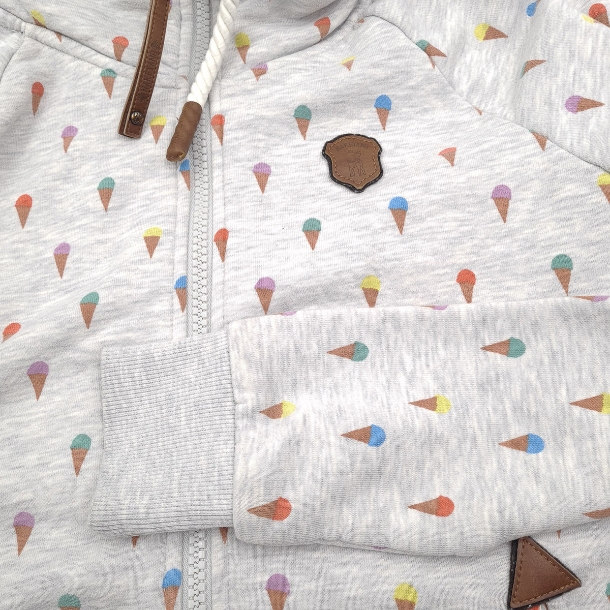 Naketano Full Zip Hoodie Geometric Grey Sweatshirt Women Size S, detail view 5, image 7 of 7