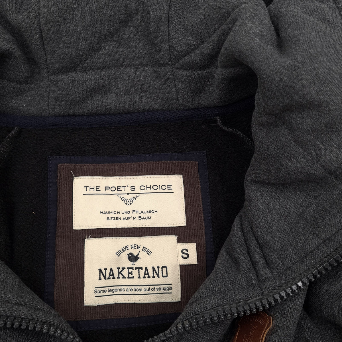 Naketano Womens Full Zip Hoodie Cotton Grey Sweatshirt Size S, detail view 2, image 4 of 7
