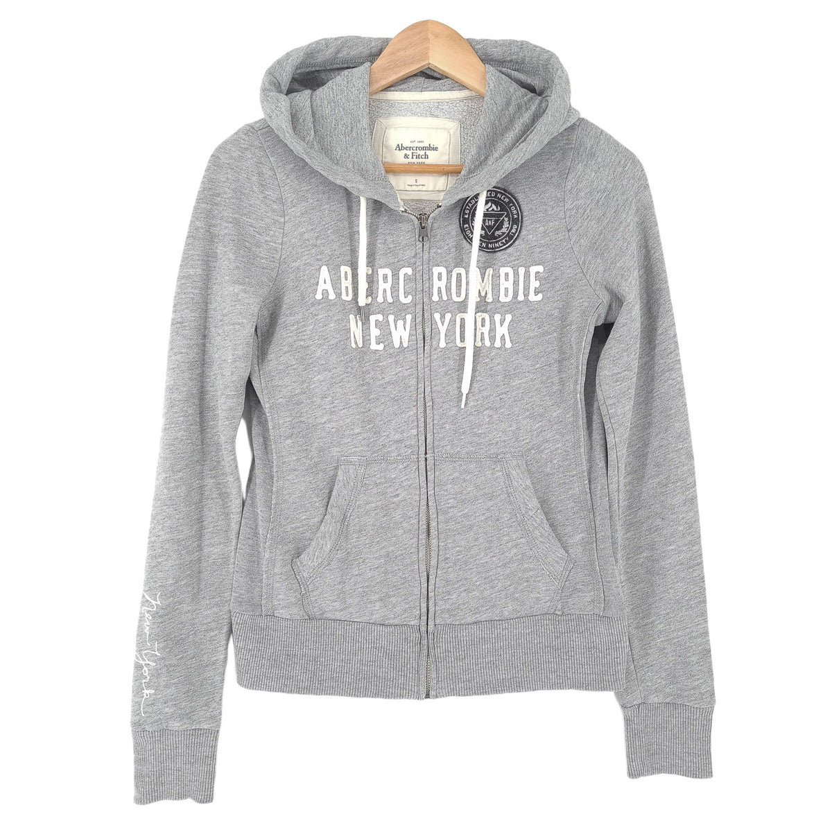 Abercrombie & Fitch Vintage Womens Full Zip Hoodie Cotton Grey Slim Fit Size S, front view, image 1 of 7