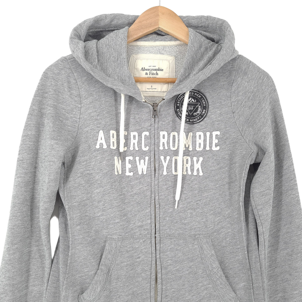 Abercrombie & Fitch Vintage Womens Full Zip Hoodie Cotton Grey Slim Fit Size S, back view, image 2 of 7