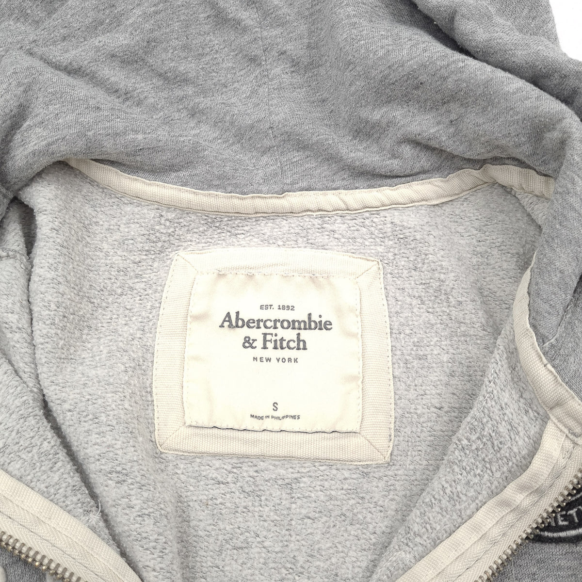 Abercrombie & Fitch Vintage Womens Full Zip Hoodie Cotton Grey Slim Fit Size S, detail view 2, image 4 of 7