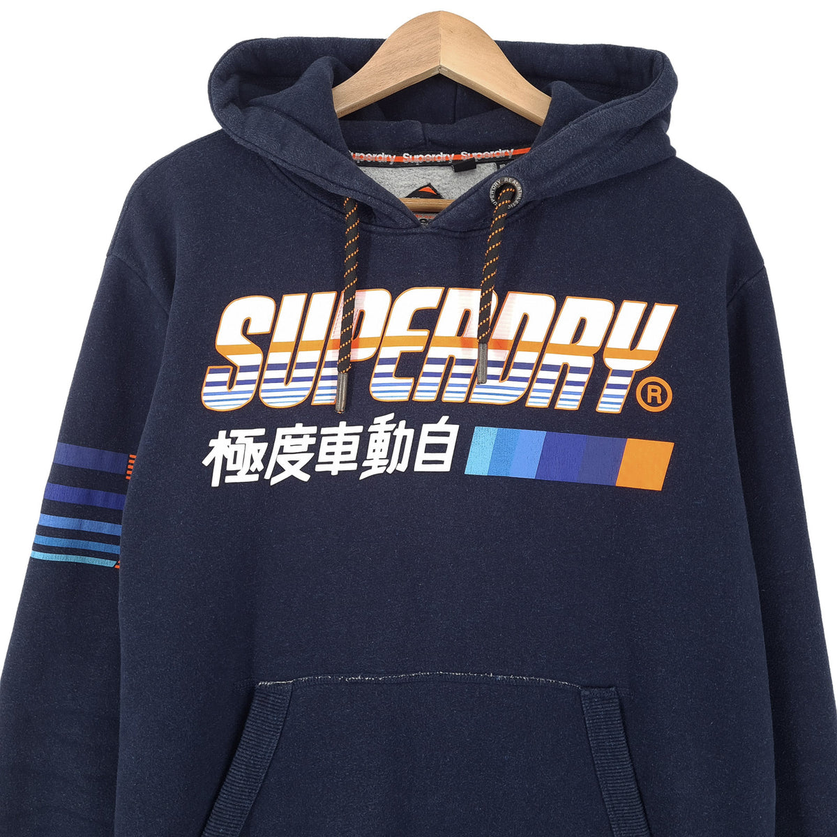 Superdry Vintage Mens Pullover Hoodie Cotton Blue Sweatshirt Size M, back view, image 2 of 8