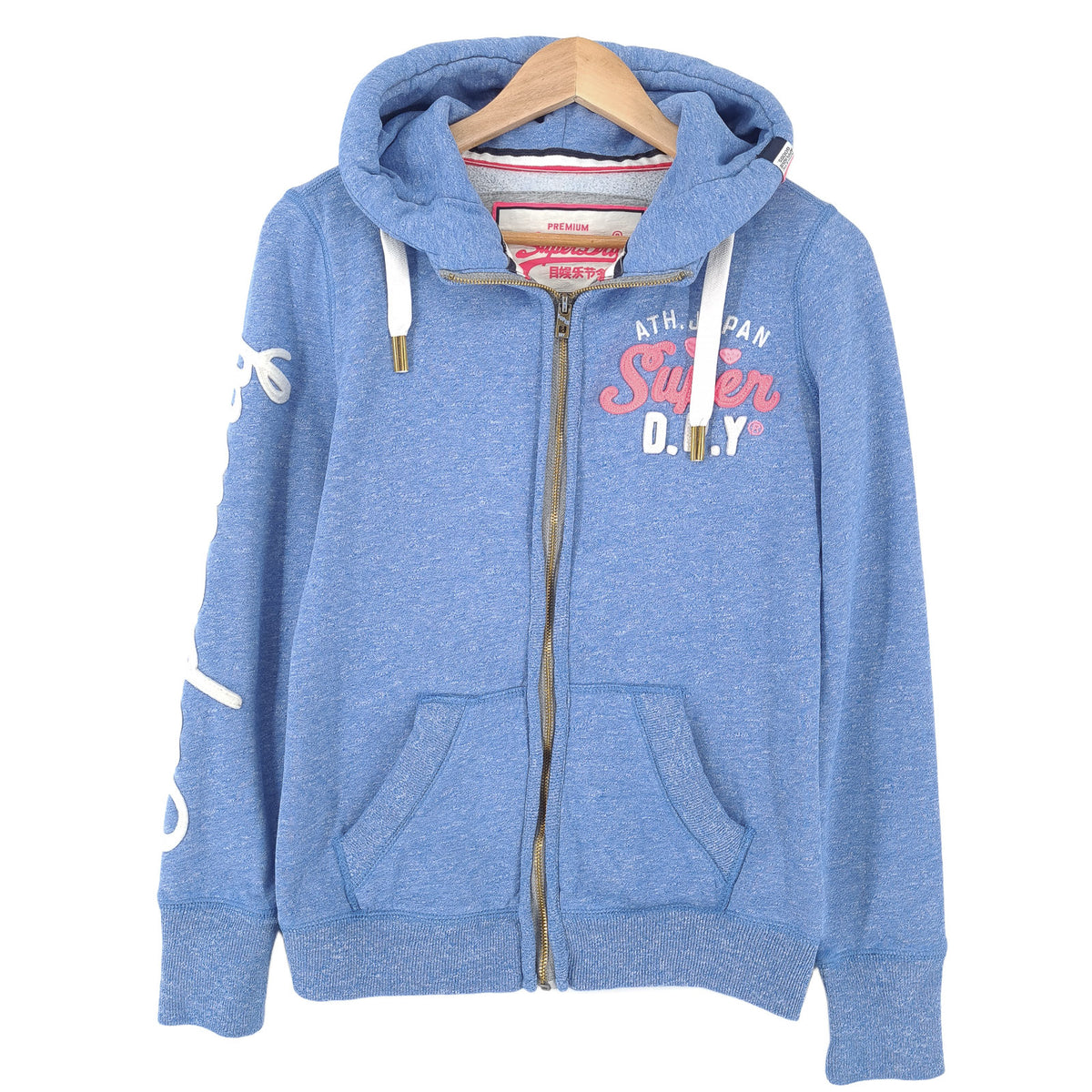 Superdry Vintage Womens Full Zip Hoodie Cotton Blue Sweatshirt Size S, front view, image 1 of 8