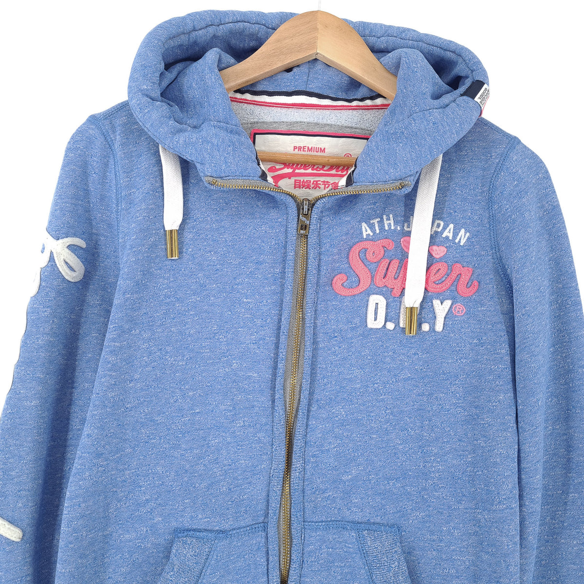 Superdry Vintage Womens Full Zip Hoodie Cotton Blue Sweatshirt Size S, back view, image 2 of 8