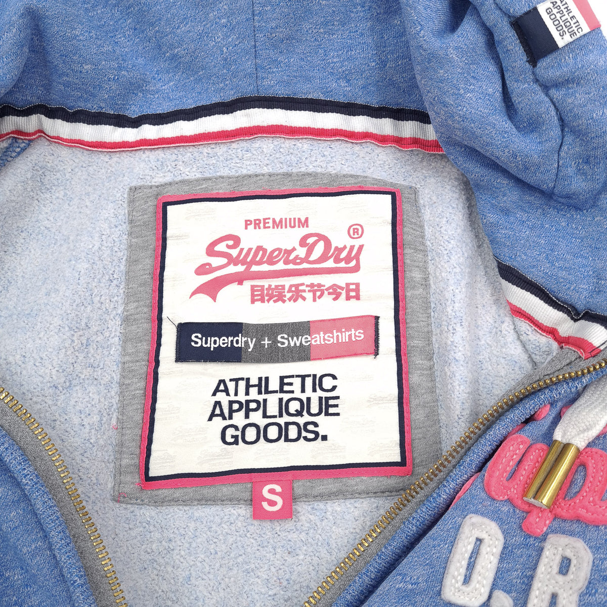 Superdry Vintage Womens Full Zip Hoodie Cotton Blue Sweatshirt Size S, detail view 2, image 4 of 8