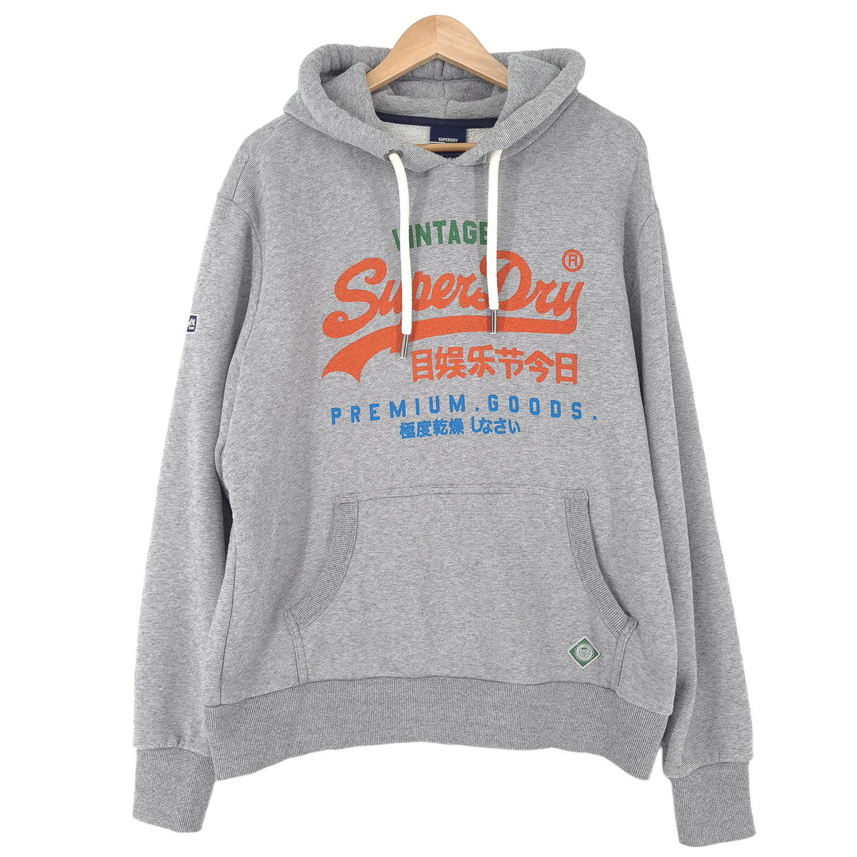 Superdry Vintage Mens Pullover Hoodie Cotton Grey Sweatshirt Size 2XL, front view, image 1 of 7