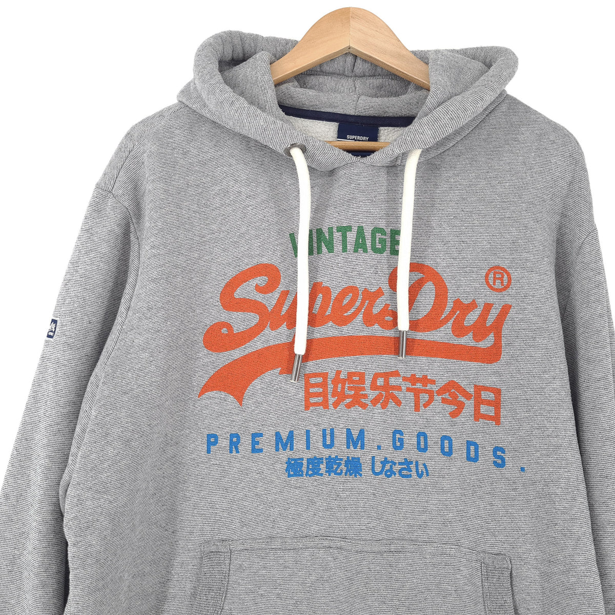 Superdry Vintage Mens Pullover Hoodie Cotton Grey Sweatshirt Size 2XL, back view, image 2 of 7