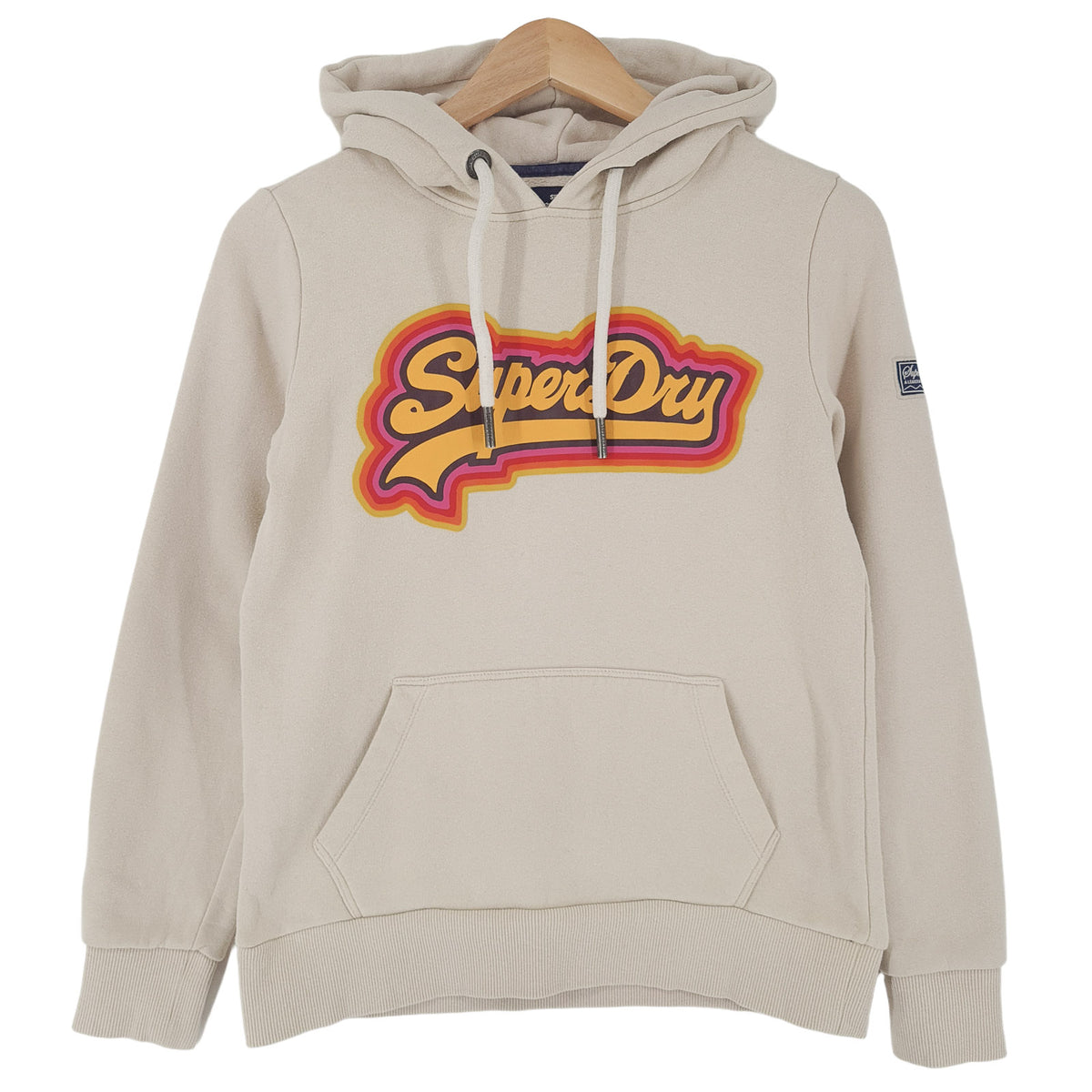 Superdry Vintage Womens Pullover Hoodie Cotton Beige Sweatshirt Size 36, front view, image 1 of 9
