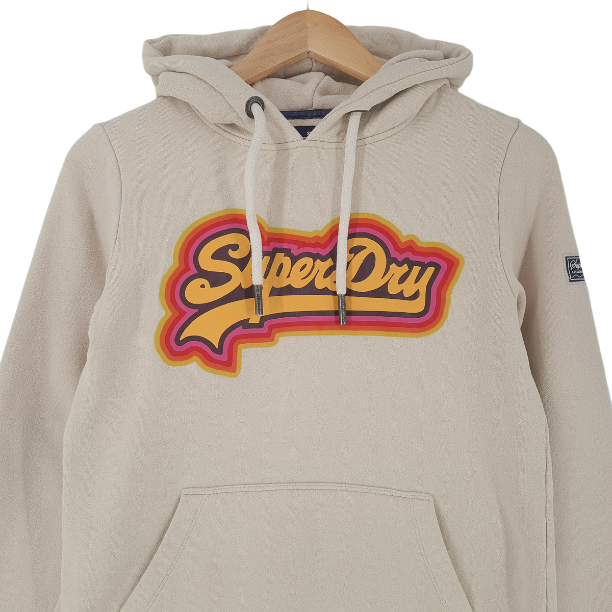 Superdry Vintage Womens Pullover Hoodie Cotton Beige Sweatshirt Size 36, back view, image 2 of 9