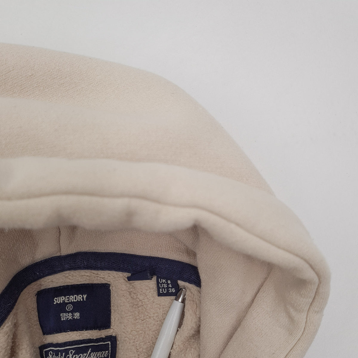 Superdry Vintage Womens Pullover Hoodie Cotton Beige Sweatshirt Size 36, detail view 3, image 5 of 9