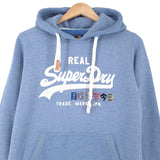 Superdry Vintage Womens Pullover Hoodie Cotton Blue Sweatshirt Size M, back view, image 2 of 8