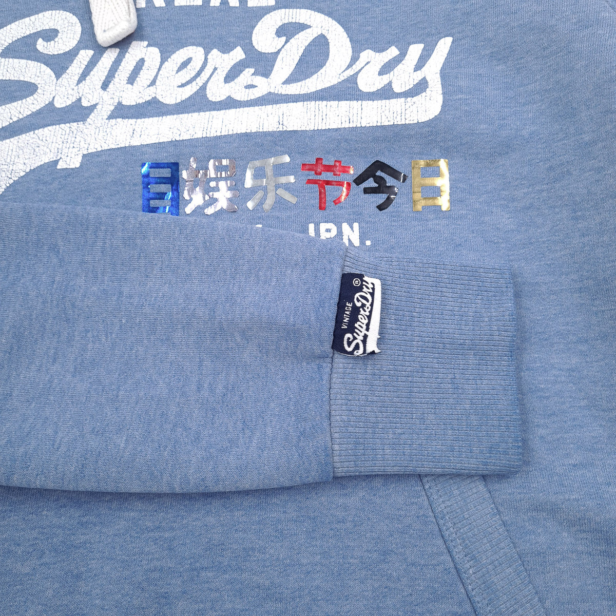 Superdry Vintage Womens Pullover Hoodie Cotton Blue Sweatshirt Size M, detail view 6, image 8 of 8