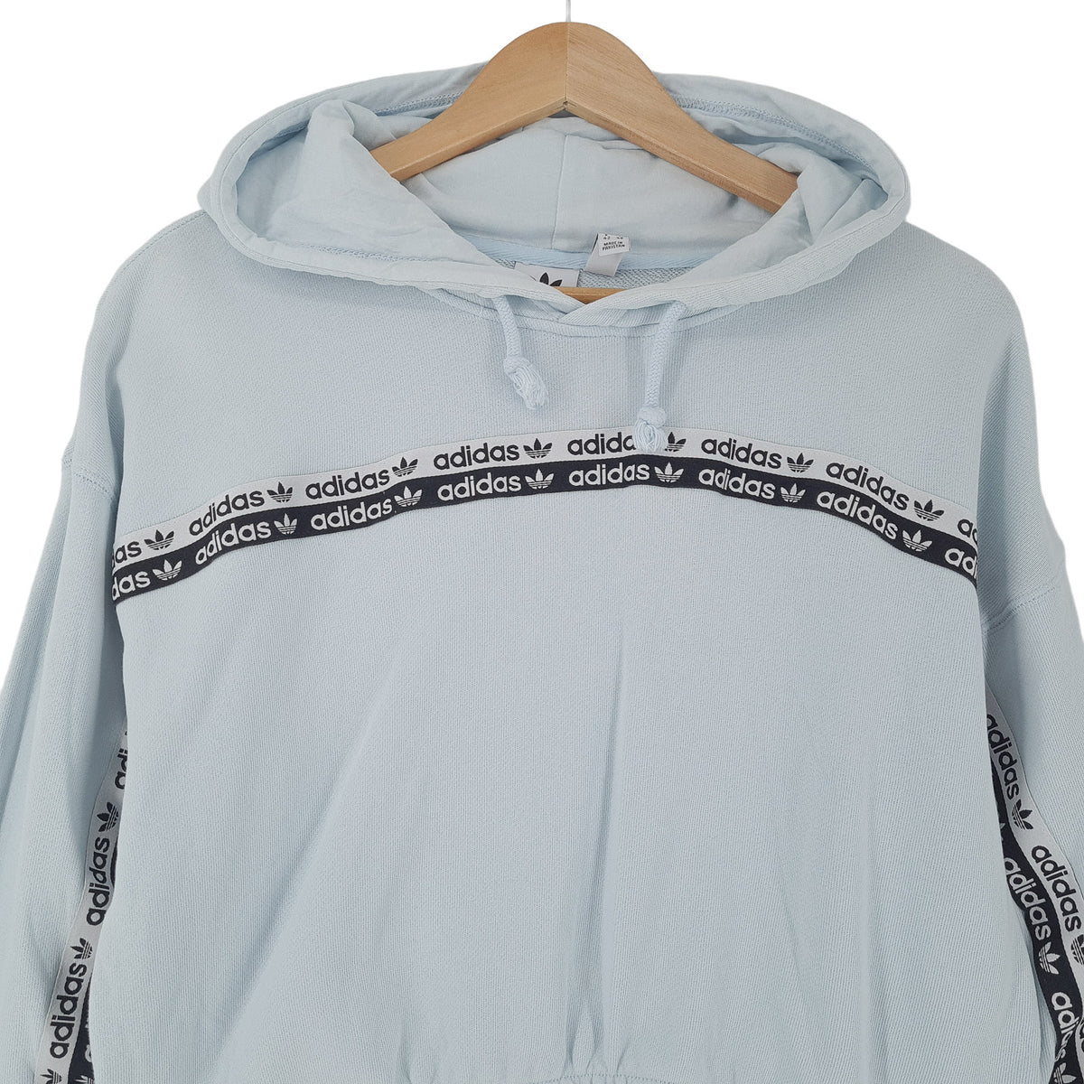 Adidas Vintage Womens Pullover Hoodie Cotton Blue Relaxed Fit Sweatshirt Size 42, back view, image 2 of 8