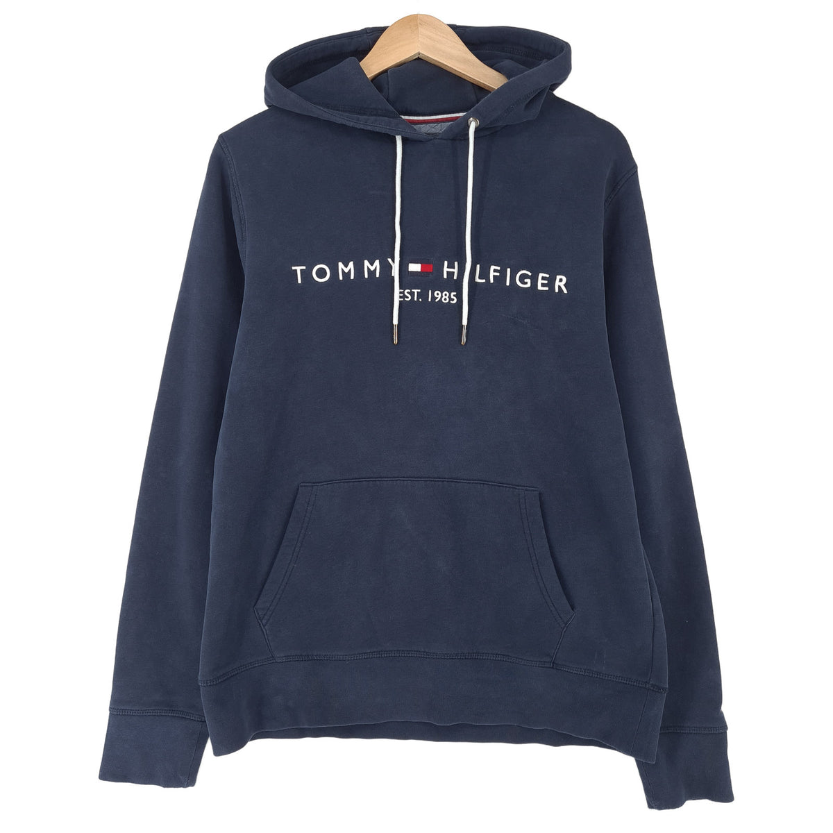 Tommy Hilfiger Vintage Mens Pullover Hoodie Cotton Blue Sweatshirt Size, front view, image 1 of 11