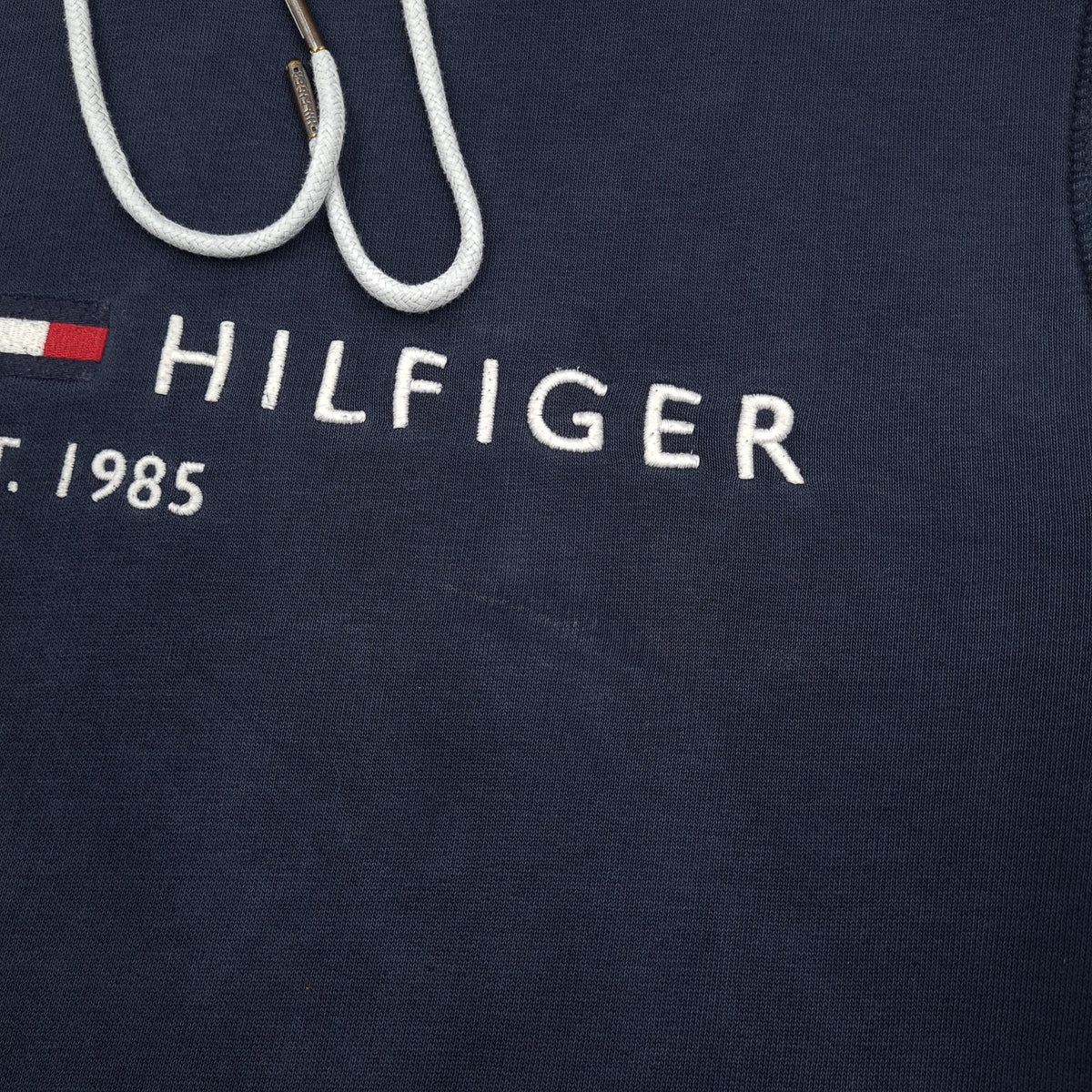 Tommy Hilfiger Vintage Mens Pullover Hoodie Cotton Blue Sweatshirt Size, detail view 5, image 7 of 11