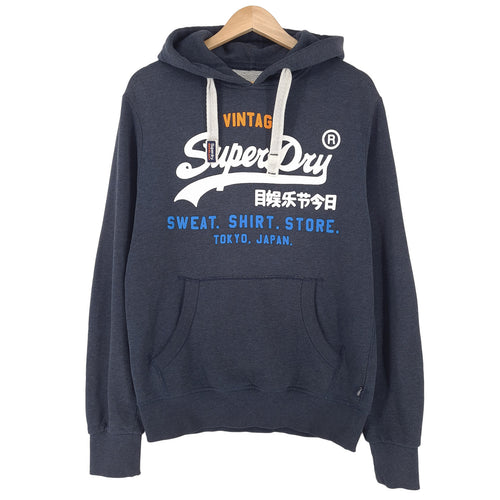 Superdry Vintage Mens Pullover Hoodie Cotton Blue Sweatshirt Size M, front view, image 1 of 8