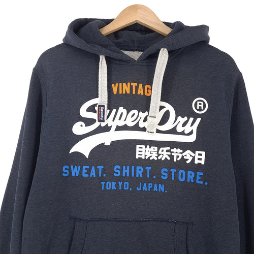 Superdry Vintage Mens Pullover Hoodie Cotton Blue Sweatshirt Size M, back view, image 2 of 8