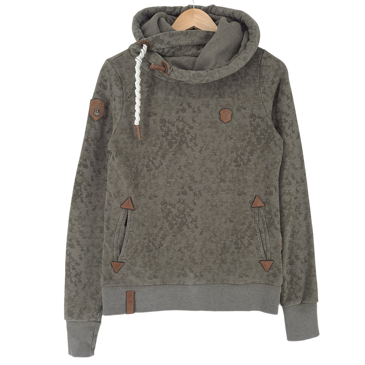 Naketano Womens Pullover Hoodie Cotton Animal Print Green Sweatshirt Size M, front view, image 1 of 7