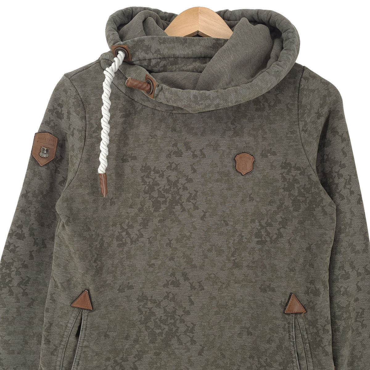 Naketano Womens Pullover Hoodie Cotton Animal Print Green Sweatshirt Size M, back view, image 2 of 7