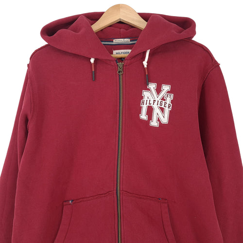 Tommy Hilfiger Vintage Full Zip Hoodie Cotton Red Sweatshirt Men Size M, back view, image 2 of 7