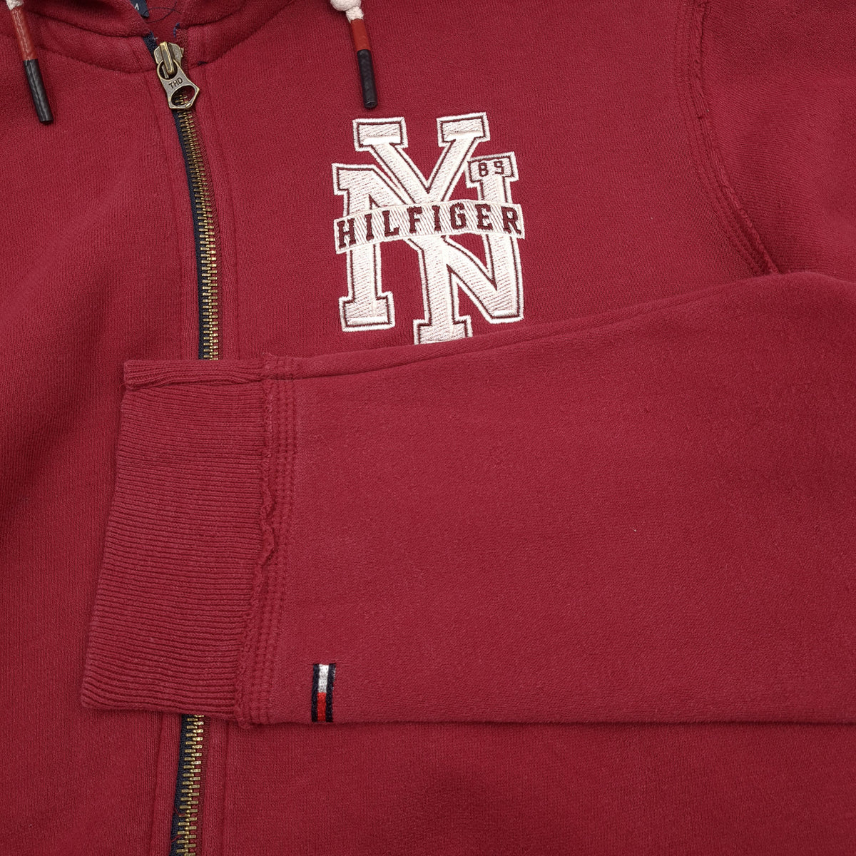 Tommy Hilfiger Vintage Full Zip Hoodie Cotton Red Sweatshirt Men Size M, detail view 5, image 7 of 7