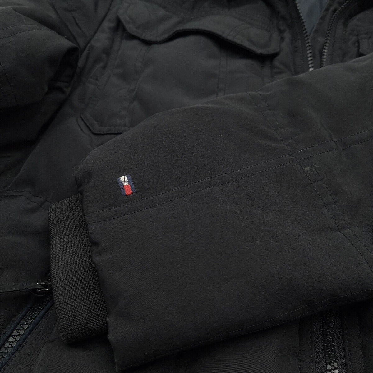 Tommy Hilfiger Black Jacket Faux Fur Collar Casual Mens Size M Medium, detail view 2, image 4 of 7